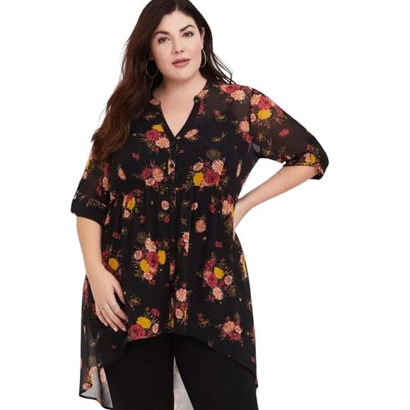 Torrid Women's size 3X Floral Sheer Hi-Low Whimsigoth Witchy Fairy Chiffon Top - Picture 1 of 13